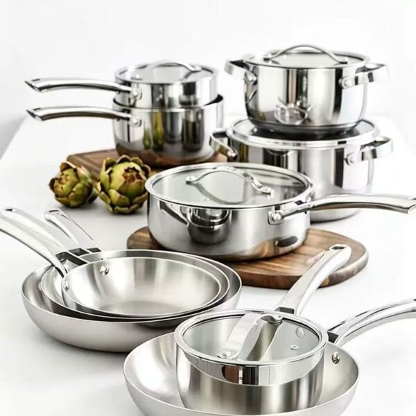 8-Piece Premium Stainless Steel Cookware Set, Pots & Pans Collection, Induction Compatible Kitchen Cooking Set