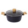 15 Pieces Non-Stick Aluminum Cookware Set, Black Pots & Pans with Wood Effect Heat Resistant Handles for All Stoves