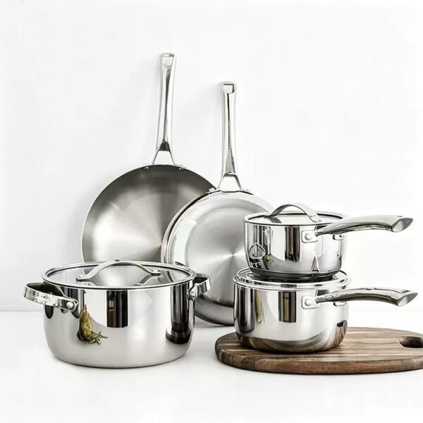 8-Piece Premium Stainless Steel Cookware Set, Pots & Pans Collection, Induction Compatible Kitchen Cooking Set